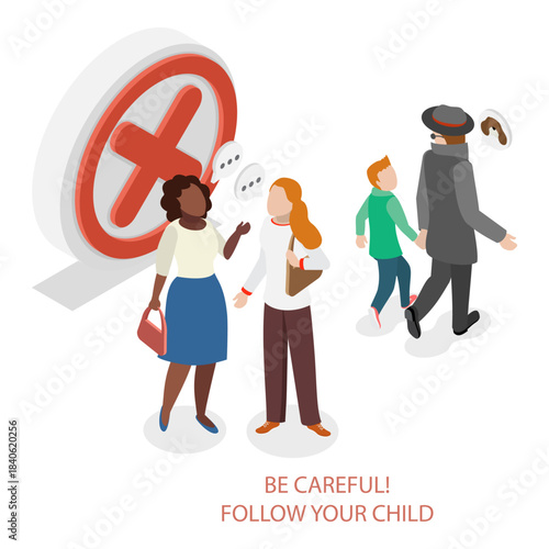3D Isometric Flat Vector Illustration of Kidnapping Awareness For Children, How to Recognize Signs Of Potential Danger And Prevent Abduction. Item 5