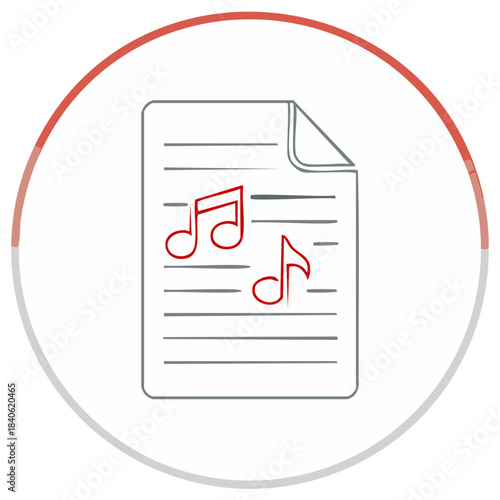 Sheet Music Icon with Notes in Red on a White Background Illustration