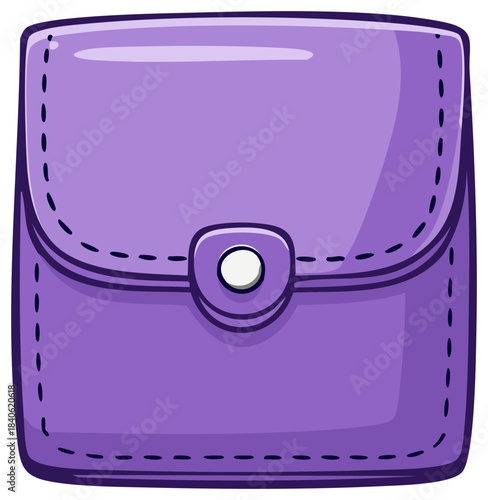 Vibrant purple cartoon pouch with decorative stitching and a central snap button closure