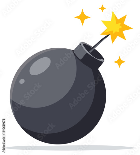 Cartoon Bomb with Lighted Fuse Black Circle Design Explosive Device