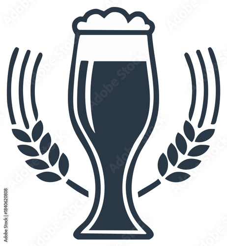 Stylized beer glass silhouette with frothy foam and wheat ears vector icon