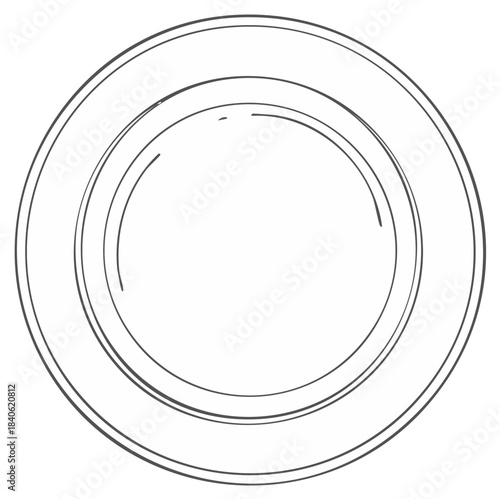 Hand drawn sketch of a simple empty dinner plate top view illustration