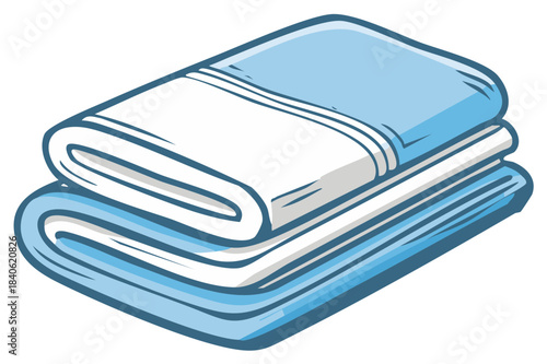 Stacked blue and white towels for cleaning and bathing in the house
