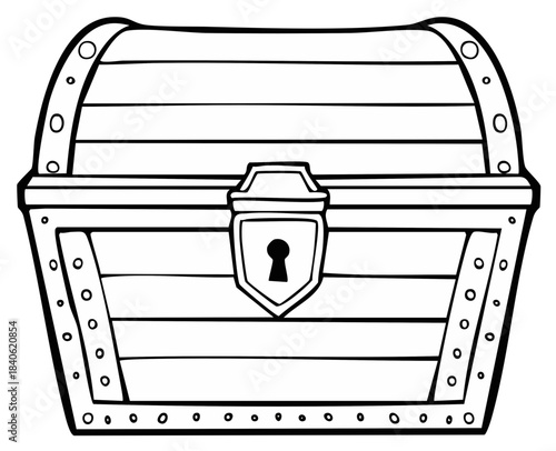Black and White Treasure Chest Outline Illustration With Lock
