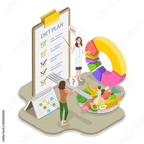 3D Isometric Flat Vector Illustration of Diet Plan, Promoting Healthy Eating. Item 2
