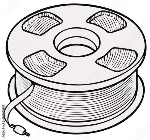 3D printer filament spool detailed line art illustration for technology