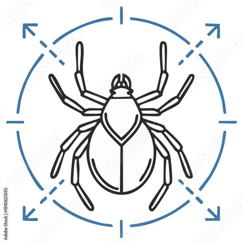 Tick insect icon with circular target marks indicating removal of a pest bug infestation in thin line art