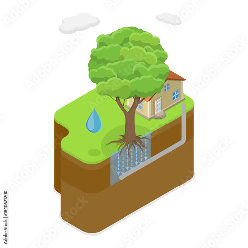 3D Isometric Flat Vector Illustration of Water Treatment , Discharge of Liquid Chemical Waste. Item 3