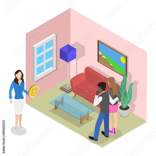 3D Isometric Flat Vector Illustration of Real Estate Agency Service, Property Buying. Item 2