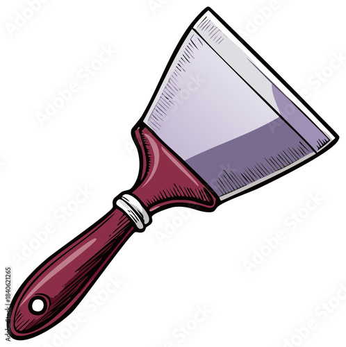 A colorful cartoon illustration of a putty knife or scraper tool for home improvement and renovation
