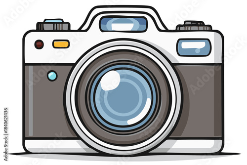 Stylized camera illustration with lens and buttons photography equipment
