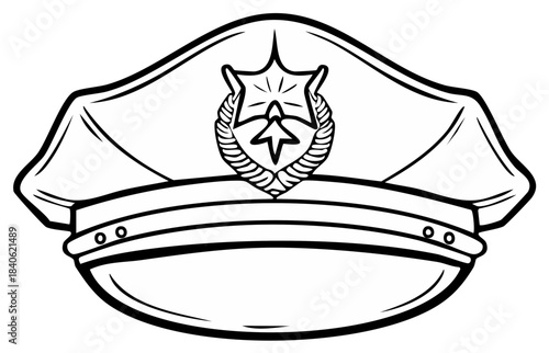 Illustration of a Police Hat with Star Emblem Law Enforcement Symbol in Outline Style
