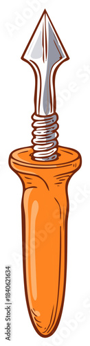 Orange handled awl tool with a steel blade and threaded shaft for leather craft projects