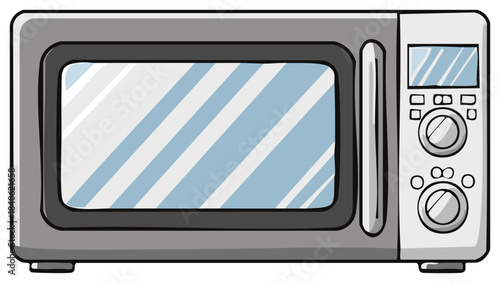 Cartoon Microwave Oven with Digital Display and Control Knobs