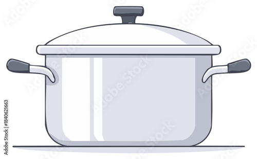 Cooking Pot with Lid and Handles Kitchen Utensil Flat Vector Illustration