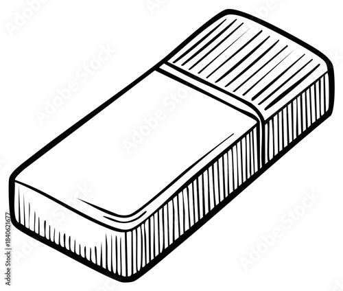 Simple hand drawn line art illustration of a rubber eraser school supply