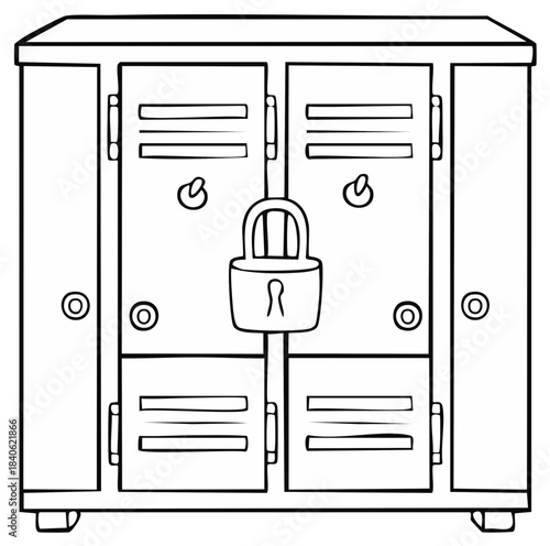 Black and white cartoon style locker with combination lock on its doors and with holes for ventilation