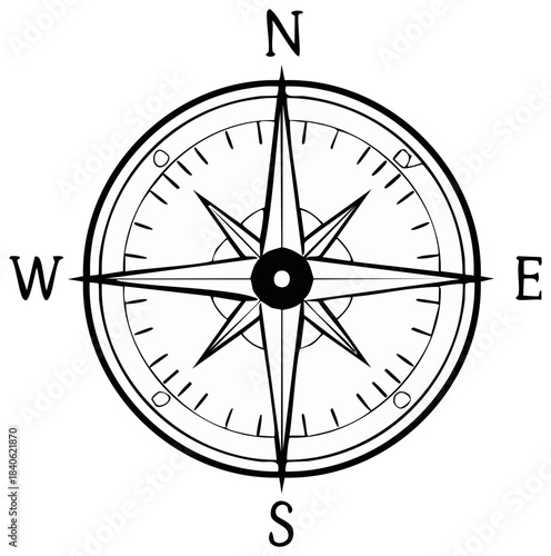 Classic compass rose with north east south west directions and cardinal points