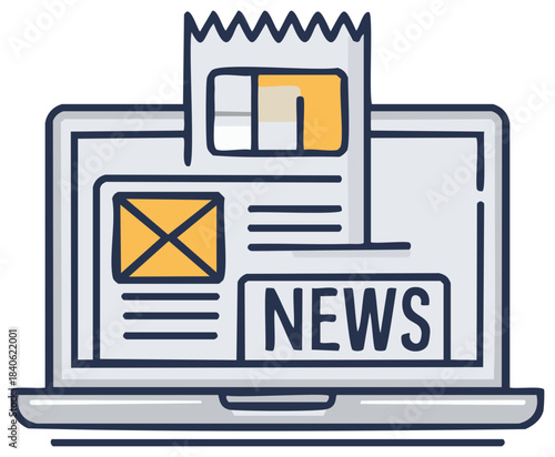 Digital newspaper displayed on a modern laptop screen with news headlines and articles