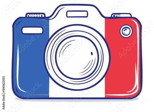 Stylized camera with French flag design representing national photography and culture