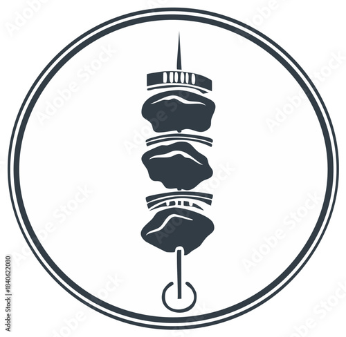 Meat skewer icon with food and cooking theme inside a circular frame
