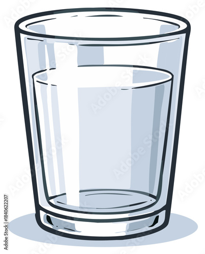 Stylized illustration of a clear glass of water for health and hydration and refreshment