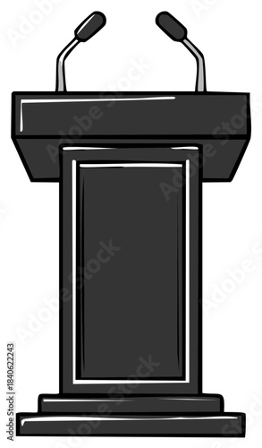 Hand drawn sketch of a speaker's lectern with microphones for a presentation or speech