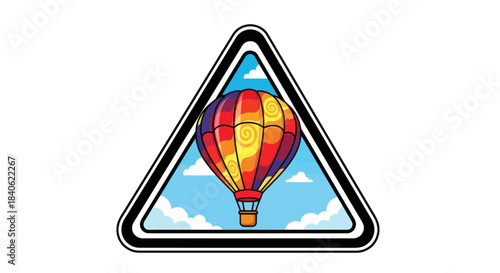 Colorful Hot Air Balloon Soaring In The Sky, Artistic Illustration, Icon Design