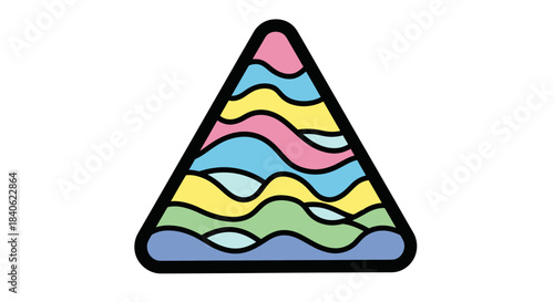Colorful Abstract Wavy Triangle Design on a White Background with Black Border