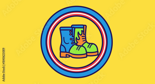 Colorful Boots within a Decorative Circle Design on a Vibrant Yellow Background