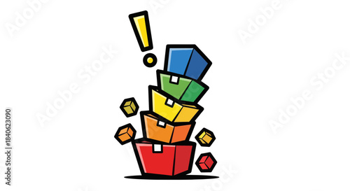 Colorful Boxes Tilted Over, With Exclamation Point, Suggests a Potential Risk