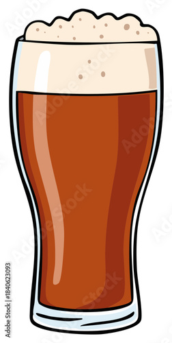Pint of Beer with Thick Frothy Head in Cartoon Style Vector Illustration