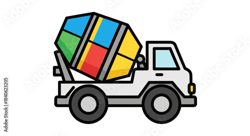 Colorful Cement Truck Graphic Representing Building and Construction Processes