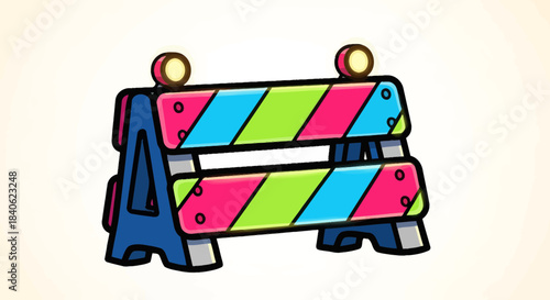 Colorful Construction Barrier Illustration for Road Safety and Alerting, Bright Design