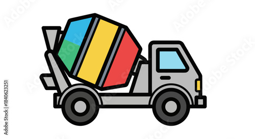 Colorful Concrete Mixer Truck Transporting Construction Materials on White Background