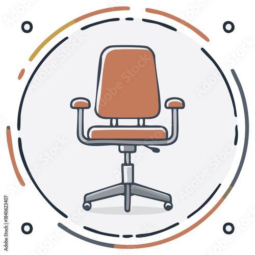 Illustration of an office chair in a modern style with decorative elements.