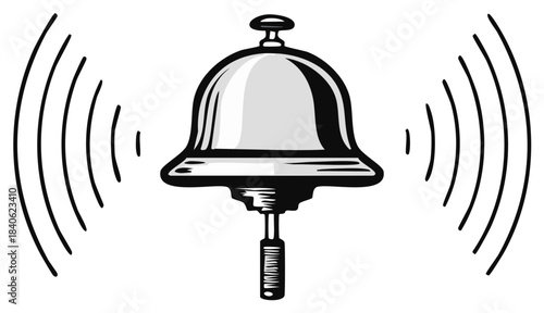 Hand Drawn Bell Ringing Sound Waves Graphic Illustration
