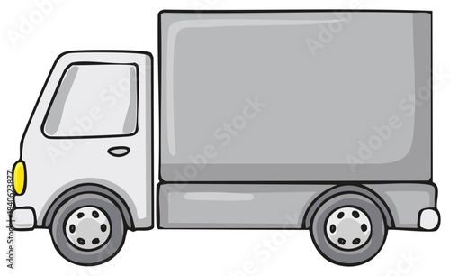 Cartoon illustration of a plain grey box truck isolated on a white background