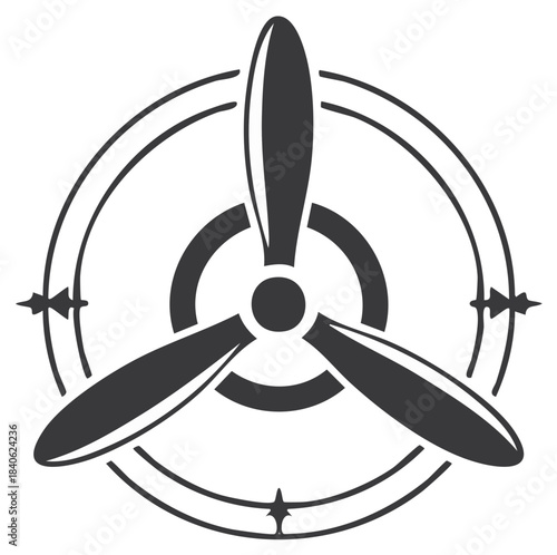 Stylized Airplane Propeller Emblem with Compass Rose Elements