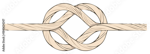 Close-up illustration of a tightly tied knot made from thick, twisted rope with distinct shadow details and a plain white background.