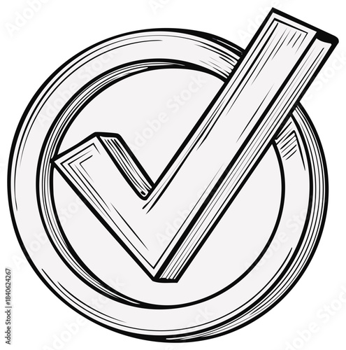 Check mark symbol inside a circle with a hand drawn sketched appearance