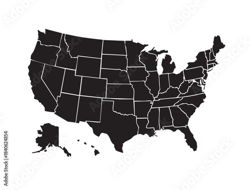 United States Map Silhouette with State Borders