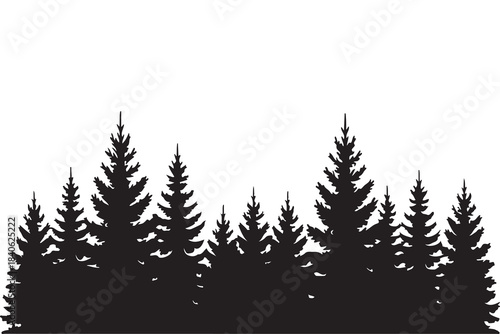 Forest pine trees silhouette vector graphic illustration background