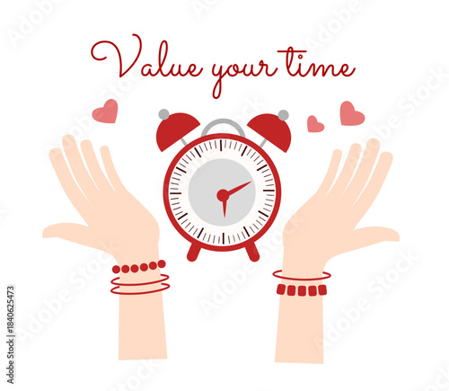 Hands with a watch. The concept of time management. Value your time