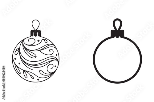 Christmas ornament line art vector, decorative swirl and empty