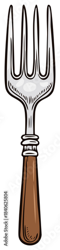 Hand drawn illustration of a vintage fork utensil isolated
