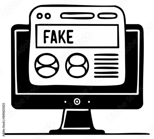 Fake news misinformation and online propaganda concept illustration of a computer screen