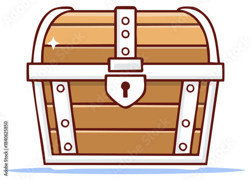 Treasure Chest Illustration Wood Box with Lock Cartoon Style Icon Graphic