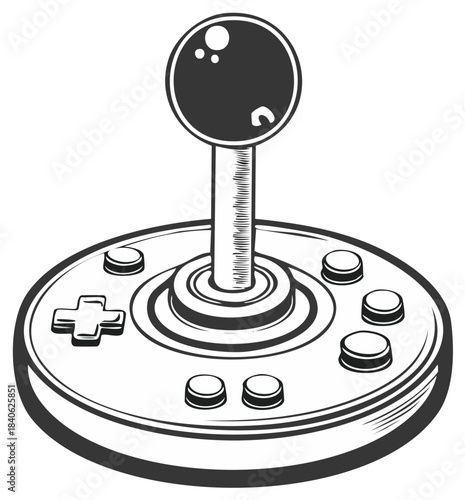Retro video game joystick with directional buttons and joystick ball control
