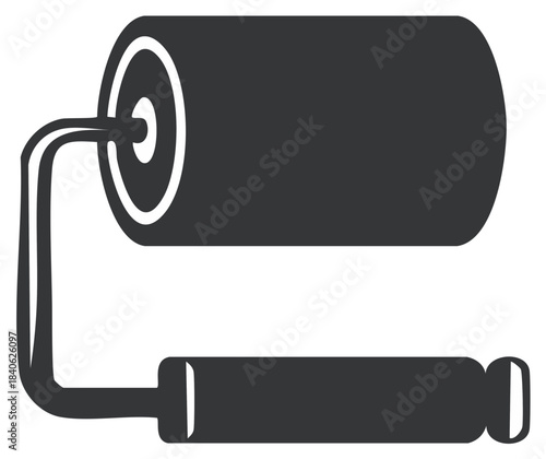 Simple dark gray paint roller icon for home improvement, renovation, and painting projects